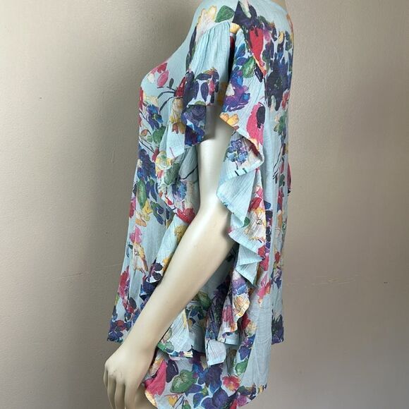 ZAC & RACHEL woman floral ruffle gauze blouse shirt top size 2X flowy vacation - Picture 7 of 9